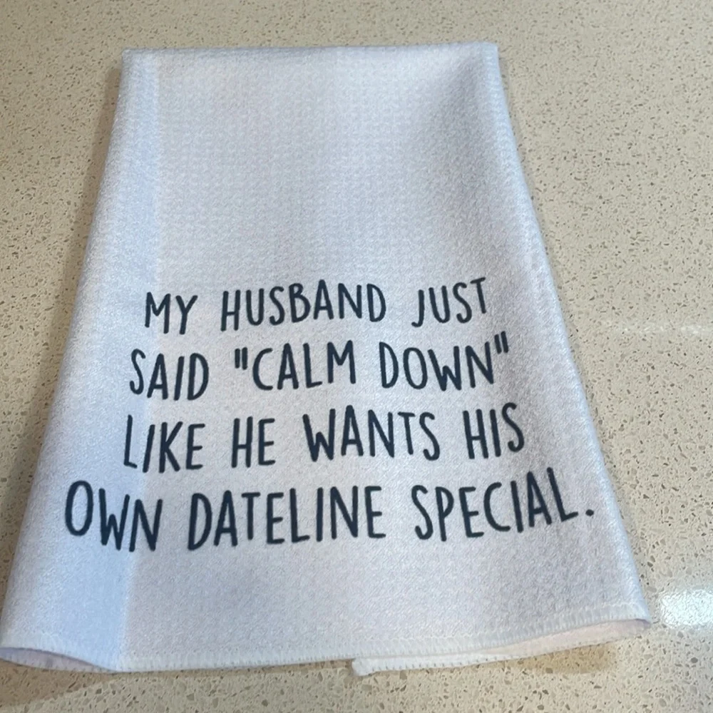 NEW Humorous Dish Towel White with Black Print Double sided print - Picture 1 of 3